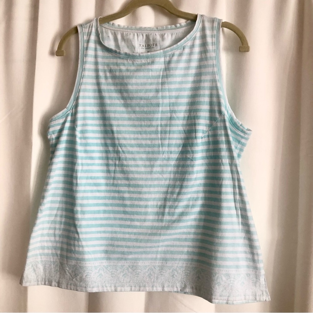 Talbots Blue and White Striped Cotton tank top Summer Nautical beach Coastal LP